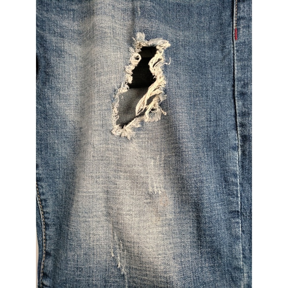 Fashion Homme Distressed Denim Shorts Size 33 Blue Acid Wash Graphic Cuff Punk - Picture 16 of 16